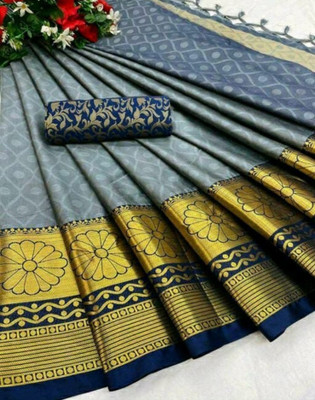 SEASON FAB Woven Banarasi Pure Silk, Cotton Silk Saree(Grey, Brown)