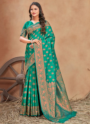 Anmi Woven Kanjivaram Pure Silk, Art Silk Saree(Light Green)