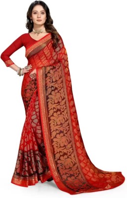 harsaddhi fashion Woven Bollywood Chiffon, Brasso Saree(Red)