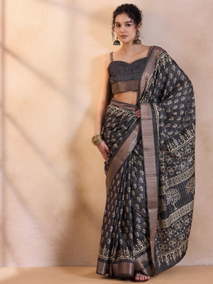 Tasrika Printed Chinnalapattu Silk Blend Saree(Black)
