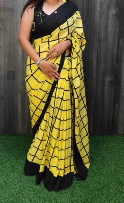 tanishaka fab Printed Bollywood Cotton Blend Saree(Yellow, Black)