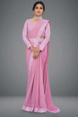 RJTAJ FAB Self Design, Solid/Plain Bollywood Georgette Saree(Pink)