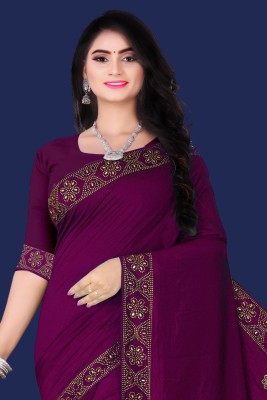 nevya creation Embroidered Mysore Georgette, Pure Cotton Saree(Purple)