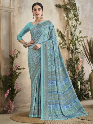 Divastri Printed Daily Wear Crepe Saree(Light Blue)