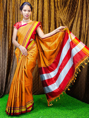 Spewim Self Design Ilkal Cotton Blend Saree(Gold)
