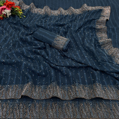 ZOYAL ENTERPRISE Embellished Bollywood Georgette Saree(Dark Blue)