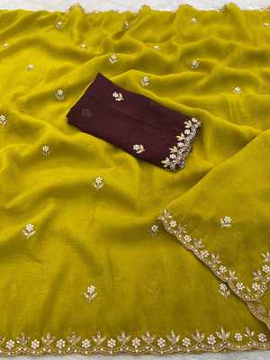 K 5 FASHION Solid/Plain Bollywood Chiffon Saree(Multicolor)