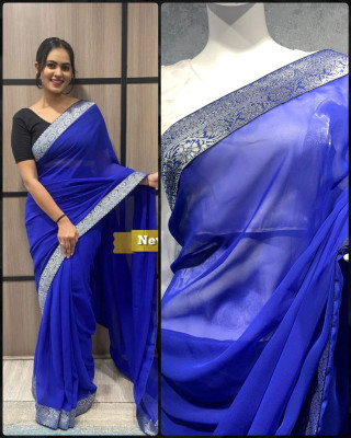 Clothing Hub Solid/Plain Bollywood Georgette Saree(Blue)