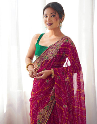 Samah Embroidered Bollywood Georgette, Lace Saree(Pink)