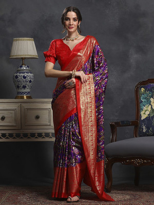 Anouk Rustic Printed Chinnalapattu Silk Blend Saree(Purple)
