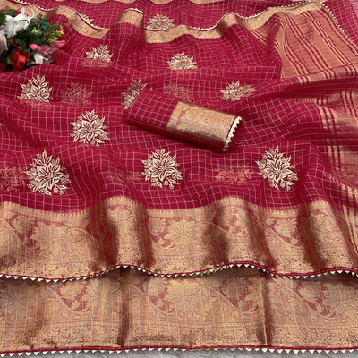 Adiyogi Enterprise Embroidered Bollywood Organza Saree(Dark Blue)