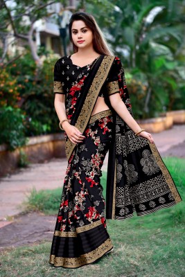 DHARMRAJ ENTERPRISE Printed Kalamkari Cotton Silk Saree(Black)