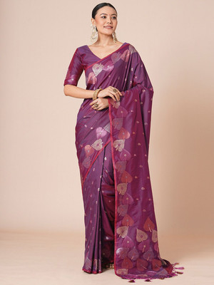 House of Pataudi Woven Paithani Silk Blend Saree(Magenta)