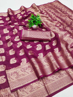 DHARM CREATION Self Design Banarasi Jacquard Saree(Green)