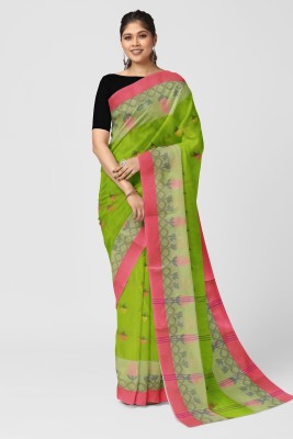 SANVISAREE Woven Tant Pure Cotton Saree(Light Green, Pink)