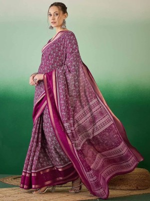 Vraggi Printed Bollywood Cotton Silk Saree(Purple)