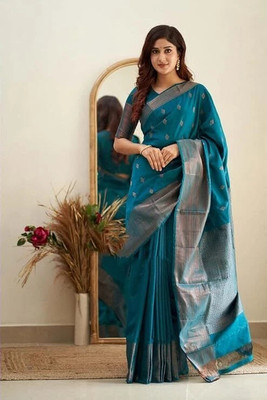 YASHIKA Printed Banarasi Silk Blend Saree(Blue)