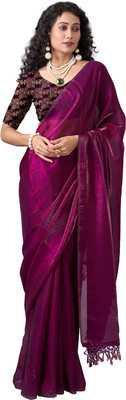 AVM SILK MILLS Solid/Plain Bollywood Satin Saree(Purple)