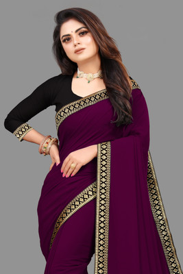 Om Sai Creation Solid/Plain, Self Design Daily Wear Georgette Saree(Purple)