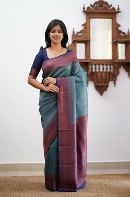 VRINDITA FASHION Self Design, Woven Kanjivaram Art Silk Saree(Multicolor)