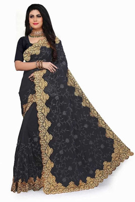 SkyFlock Embellished Bollywood Net Saree(Black)