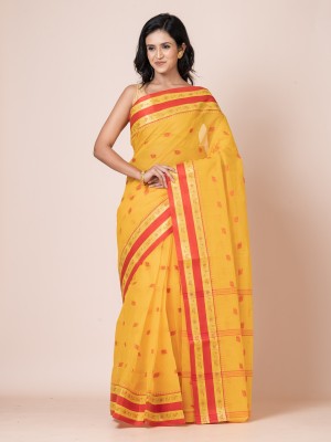 puku Woven Handloom Pure Cotton Saree(Yellow)