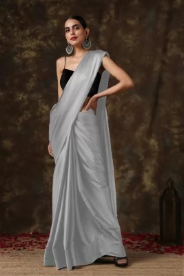 SHREEJI ENTERPRISE Solid/Plain, Self Design Bollywood Satin Saree(Silver)