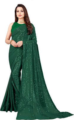 b bella creation Self Design Bollywood Georgette Saree(Green)