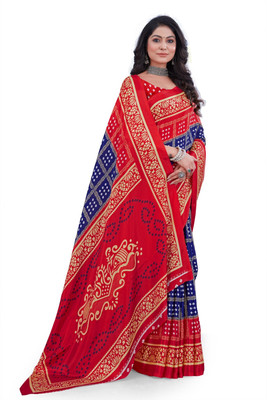 Apnisha Printed Bandhani Chiffon Saree(Dark Blue)
