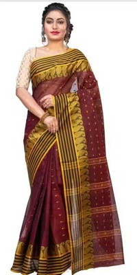 Sandhyatara Woven Tant Pure Cotton Saree(Maroon)