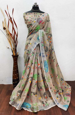 Gajal Self Design Kanjivaram Linen, Cotton Linen Saree(Beige)