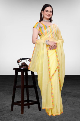 JSItaliya Embellished Bollywood Net Saree(Yellow)