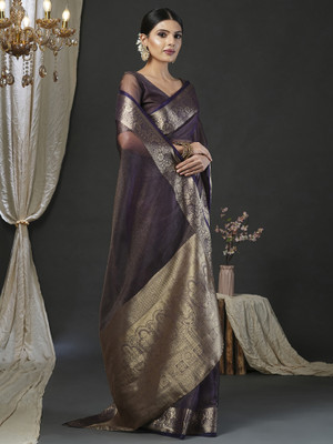 Divastri Woven Banarasi Organza Saree(Purple)