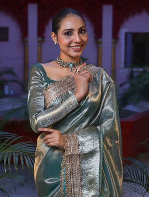 Banaras silk palace Woven Banarasi Tissue Saree(Light Blue)