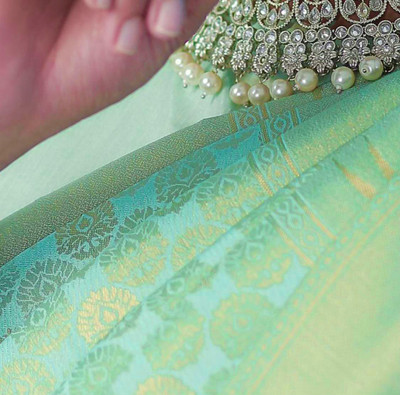 PARAMPARA CREATION Woven Kanjivaram Pure Silk Saree(Light Blue)