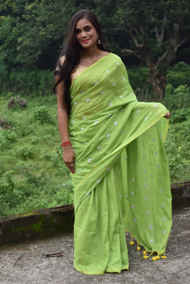 pal saree mahal Embroidered Handloom Cotton Blend Saree(Pink)