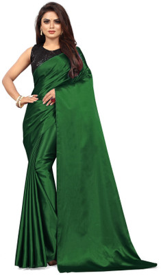 PCDESIGNER Solid/Plain Bollywood Satin Saree(Green)