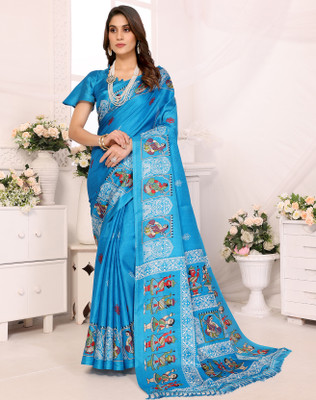 YASHIKA Printed Mysore Art Silk Saree(Blue)