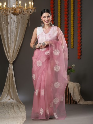 Divastri Embroidered Banarasi Organza Saree(Pink)