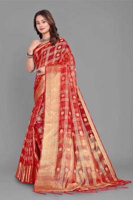 Aarunika fashion Solid/Plain Bollywood Organza Saree(Red)