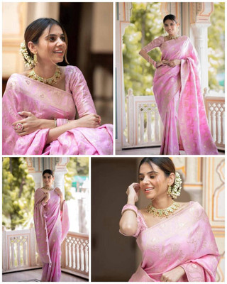 VK Enterprise Woven Banarasi Art Silk Saree(Pink)