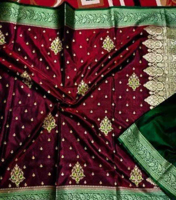 rgsaree Embroidered Banarasi Handloom Satin Saree(Maroon)