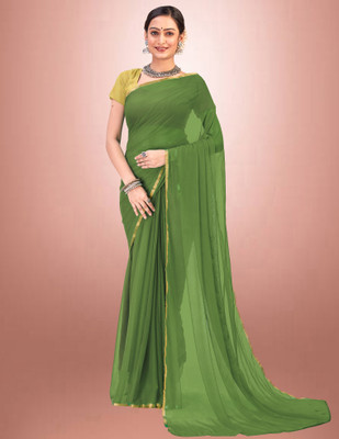 JiproStore Solid/Plain Bollywood Lycra Blend Saree(Light Green)