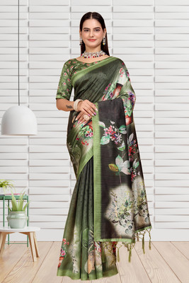 Pranamita Geometric Print Daily Wear Silk Blend Saree(Light Green)