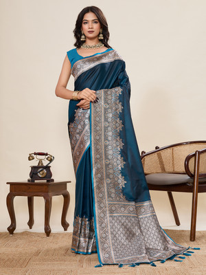 Upalksh Woven, Embellished Handloom Jacquard, Cotton Silk Saree(Light Blue)