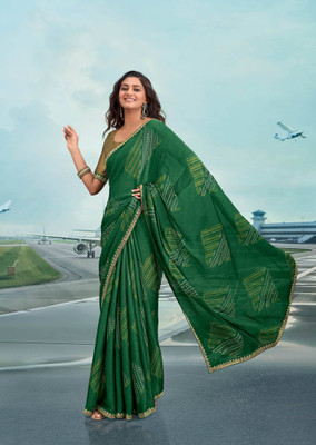 Laxmipati sarees Printed Saree with Attached Blouse Chiffon Saree(Green)