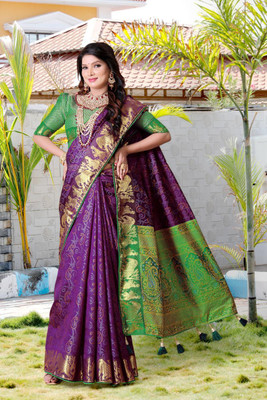 LAVYANSH CREATION Printed Patola Silk Blend Saree(Purple)