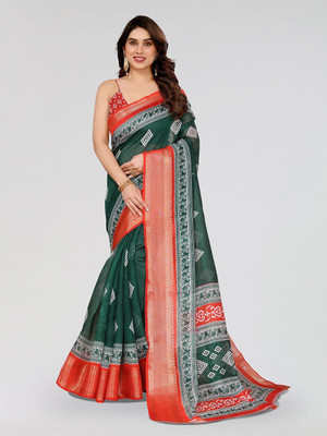 Moda Rapido Printed Bollywood Cotton Blend Saree(Green)