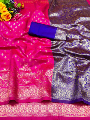 Classy Foriever Woven Banarasi Silk Blend Saree(Magenta)
