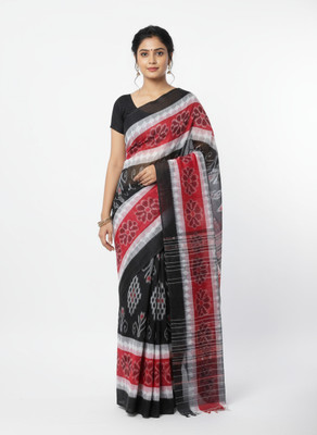 Sharxmi Legacy Geometric Print Handloom Cotton Jute Saree(Black, Red, White)